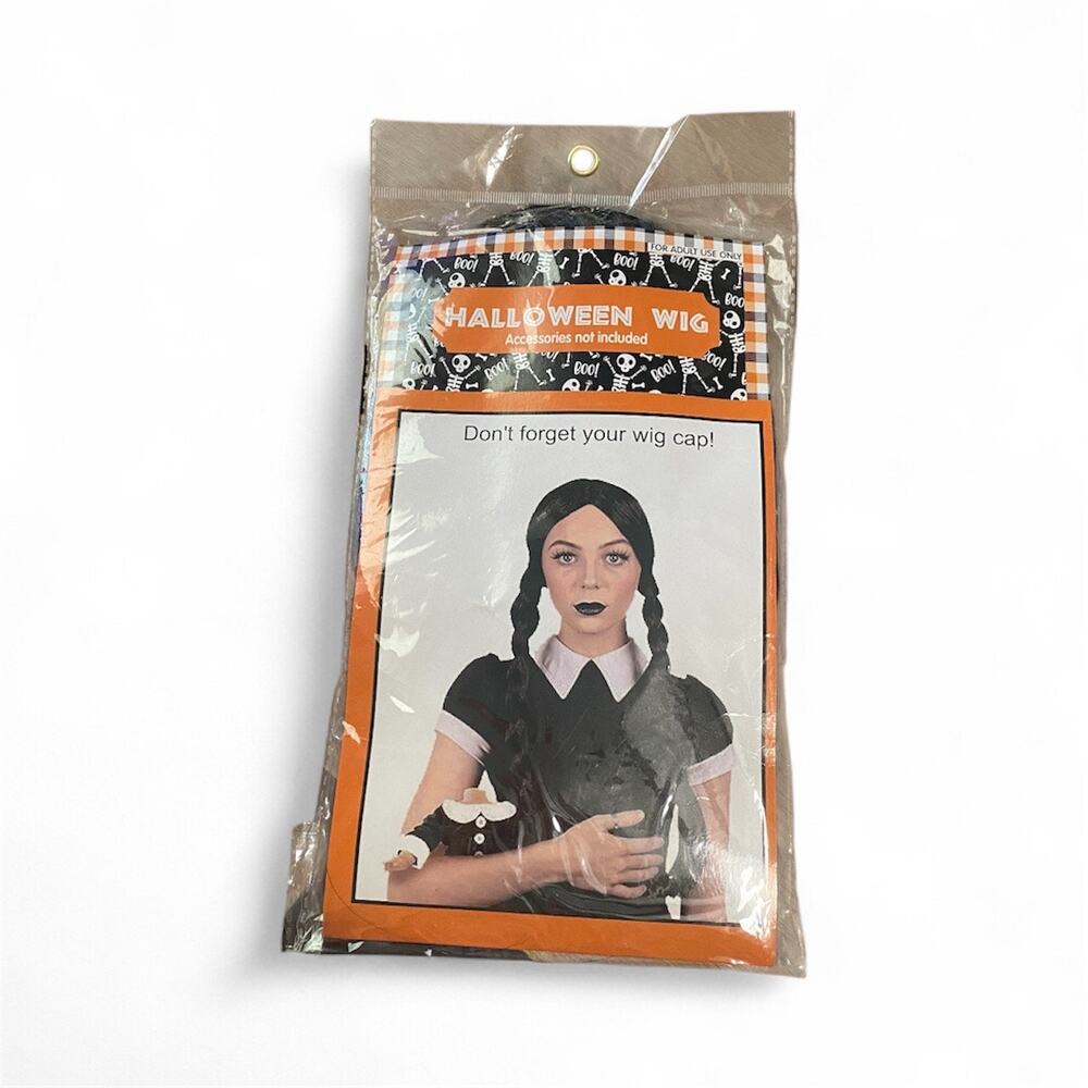 Halloween Classic Long Braids Black Wig Wednesday Addams NEW